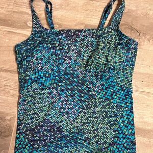 Lands' End Mosaic Pattern Underwire Tankini Swimsuit Top 16P